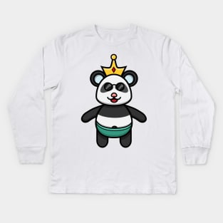 Sticker and Label Of Cute Baby Panda With Crown Kids Long Sleeve T-Shirt